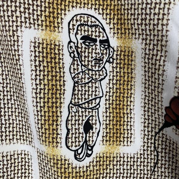 Seals Shirt Mens XL Brown Tan Rapper Hip Hop Print Button Front Camp Hawaiian - Picture 4 of 13